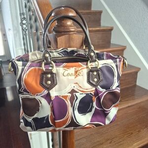 Coach Ashley Scarf Print Signature Logo Satin Shoulder Wallet Handbag